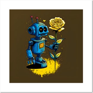 yellow rose and robots love Posters and Art